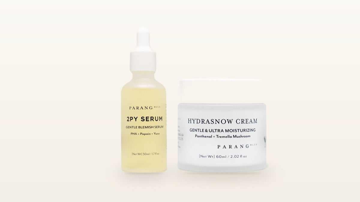 Parang Blue 2PY Serum and Hydrasnow Cream side by side