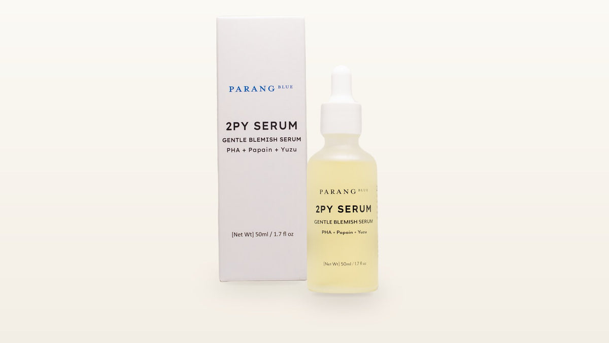 Parang Blue 2PY Serum bottle in front of its carton