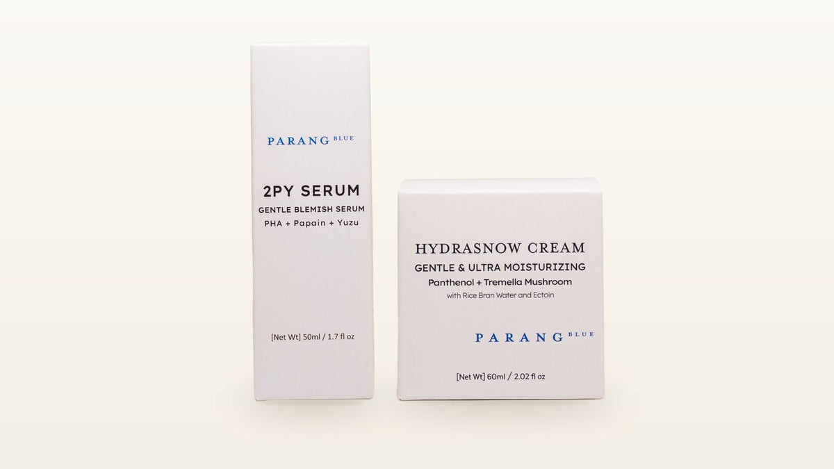 Parang Blue 2PY Serum and Hydrasnow Cream cartons